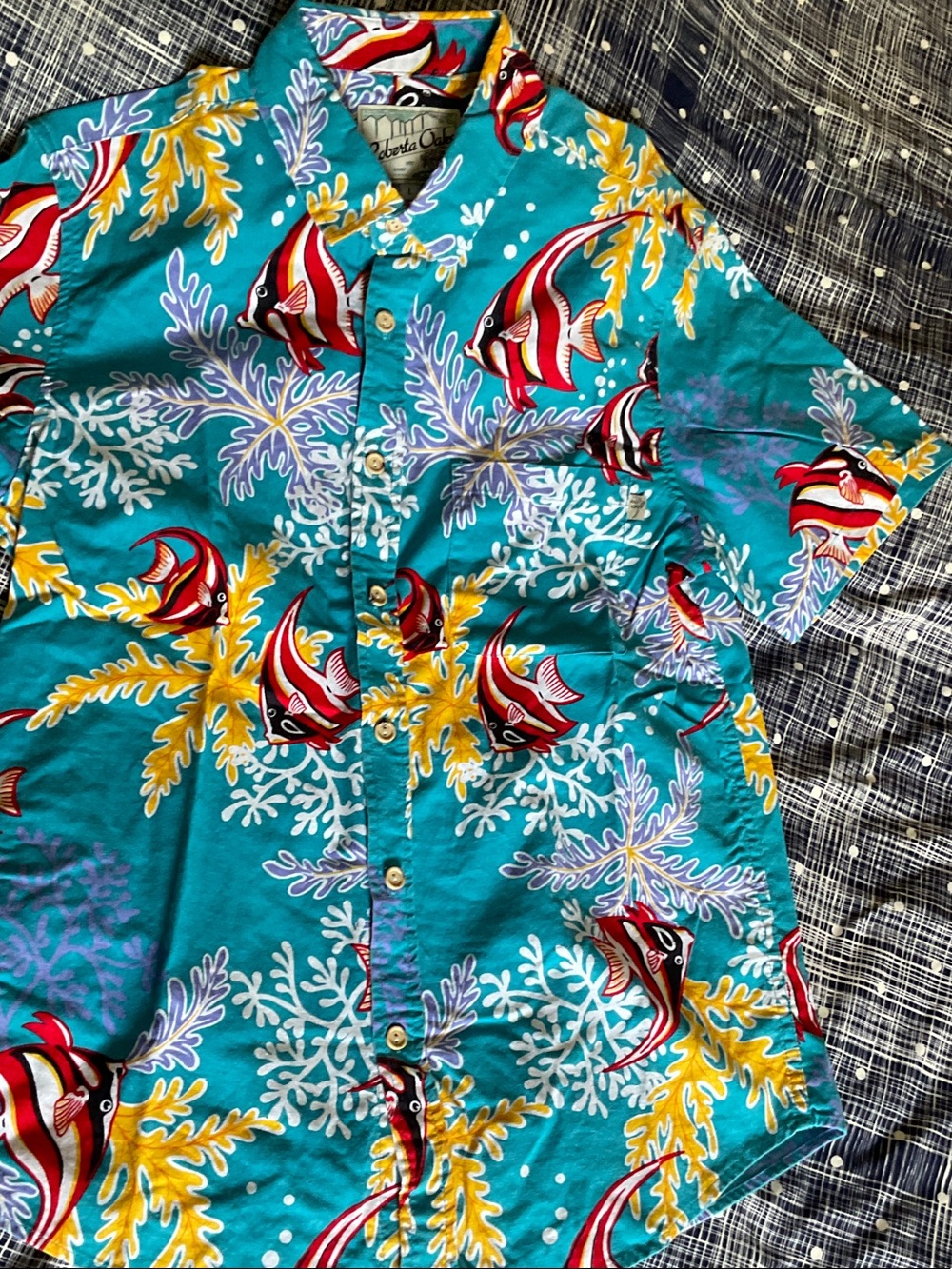 Roberta Bridal Turquoise Short-Sleeve Tropical Fish Button-Down Shirt